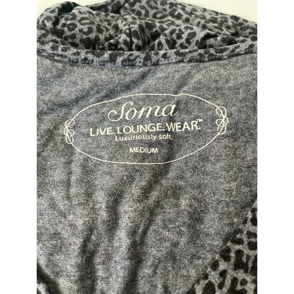 Soma Women's Medium Long Sleeve Wrap Front Dress Gray Leopard Print‎ Above Knee - Picture 5 of 6